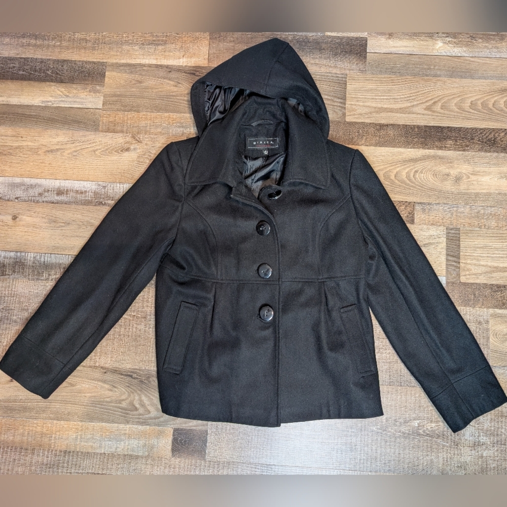 Black Hooded Pea Coat